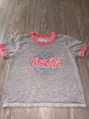 Coca Cola Gray Short Sleeve Tee with Red Trim and Logo